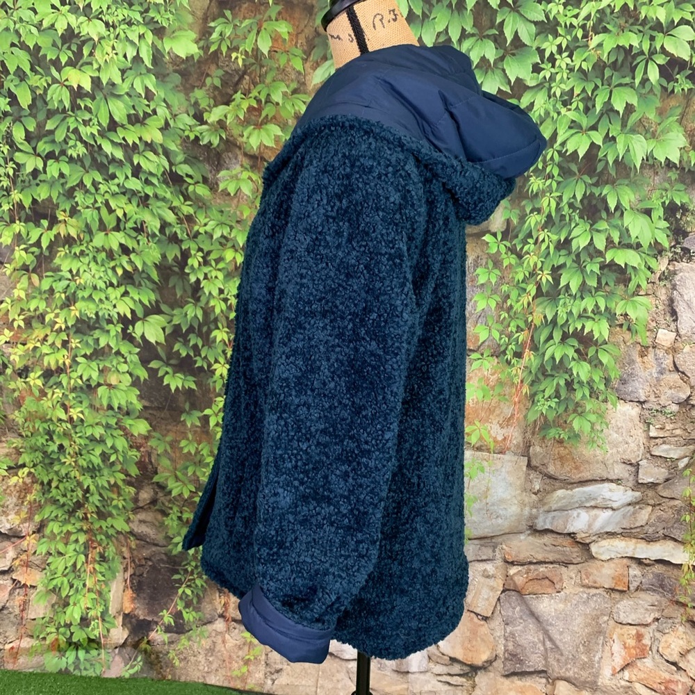 NWT HALOGEN Blue Hooded Sherpa Style Reversible Coat, S - Picture 14 of 16